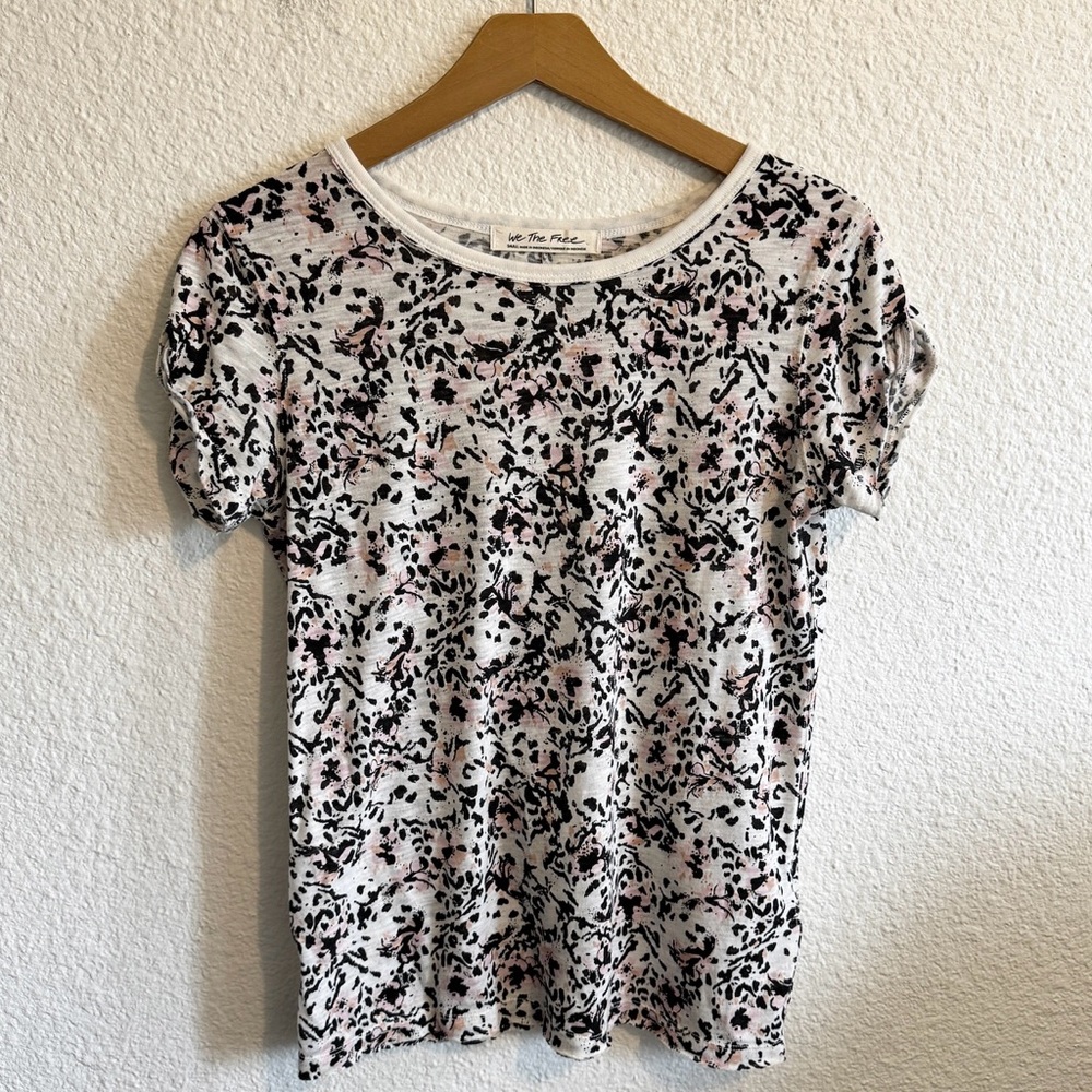 We The Free People Floral Print Tissue Tee Shirt White Black Pink Women’s Size S